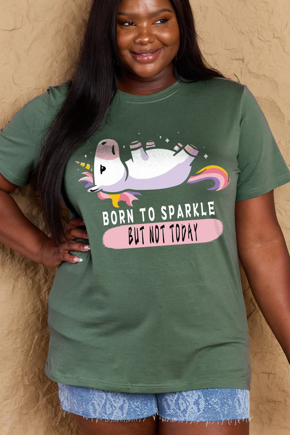 Simply Love Full Size BORN TO SPARKLE BUT NOT TODAY Graphic Cotton Tee king-general-store-5710.myshopify.com