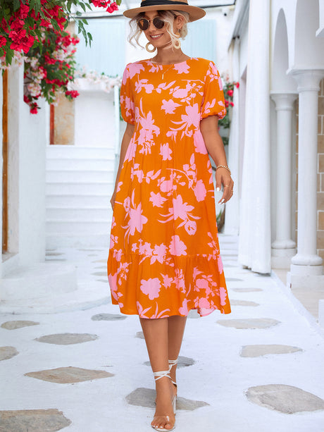 Floral Puff Sleeve Ruffle Hem Midi Dress king-general-store-5710.myshopify.com