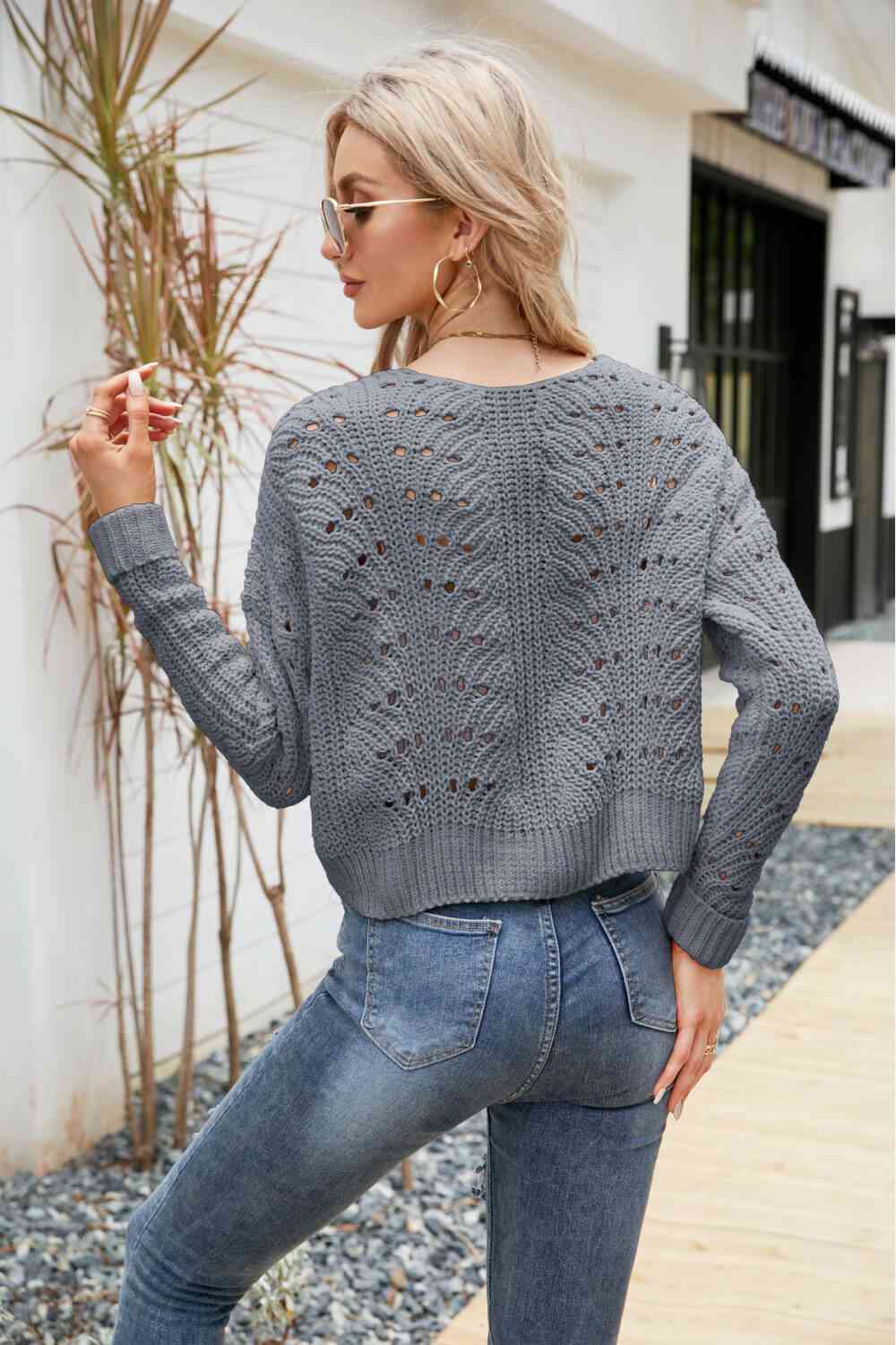 Open Front Cuffed Cropped Cardigan king-general-store-5710.myshopify.com