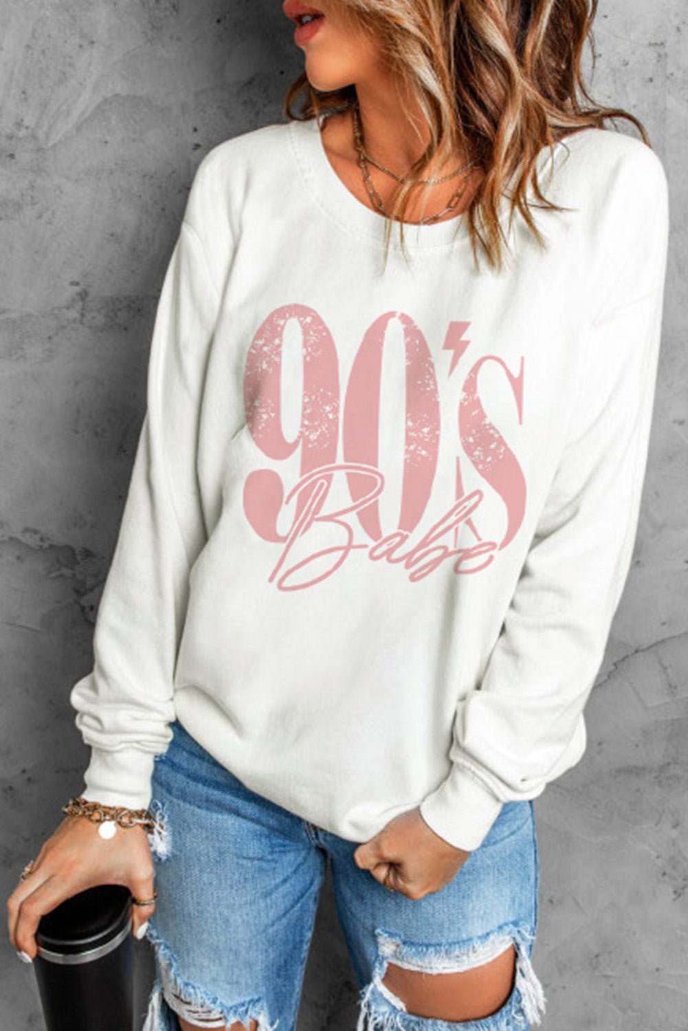 90's BABE Graphic Dropped Shoulder Sweatshirt - Kings Crown Jewel Boutique