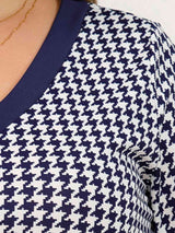 Plus Size Houndstooth V-Neck Long Sleeve Blouse king-general-store-5710.myshopify.com