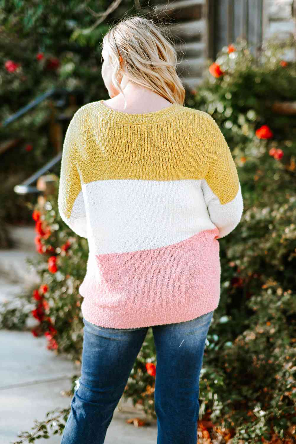 Plus Size Color Block Round Neck Sweater king-general-store-5710.myshopify.com