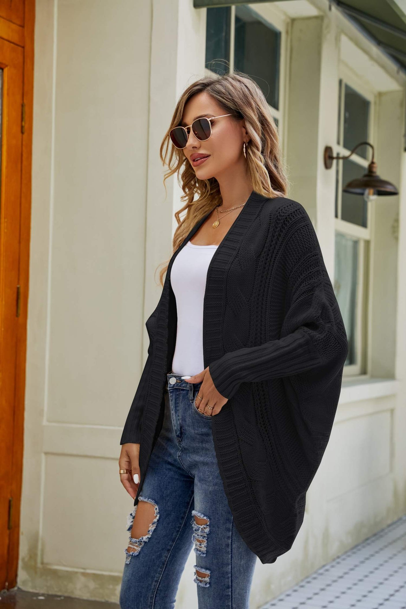 Mixed Knit Open Front Dolman Sleeve Cardigan king-general-store-5710.myshopify.com