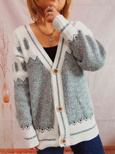 Geometric Button Front Long Sleeve Cardigan king-general-store-5710.myshopify.com