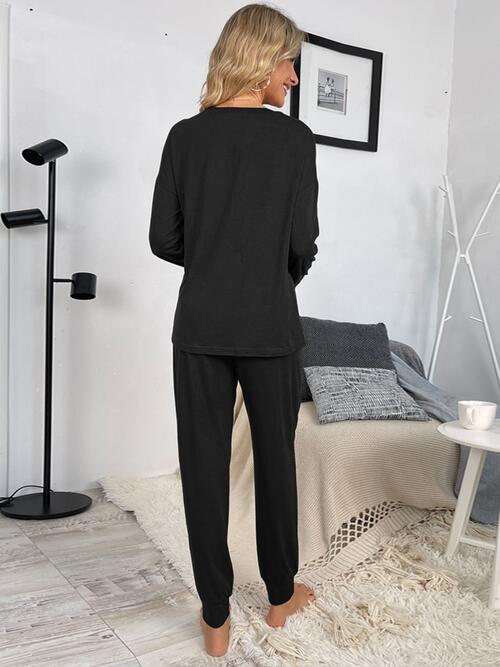 Round Neck Top and Drawstring Pants Lounge Set king-general-store-5710.myshopify.com