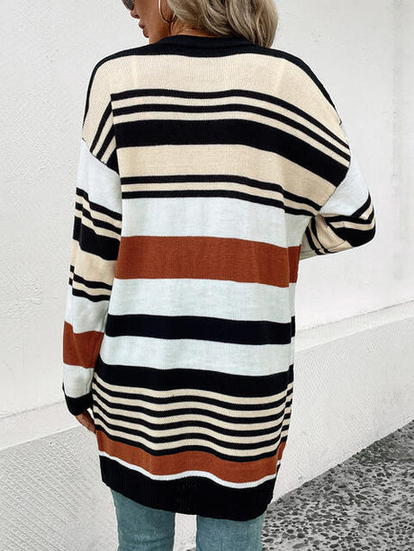 Striped Open Front Drop Shoulder Cardigan king-general-store-5710.myshopify.com