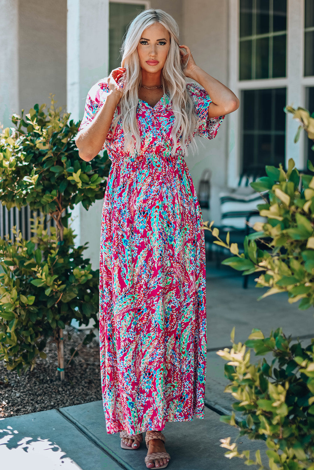 Multicolored V-Neck Maxi Dress king-general-store-5710.myshopify.com