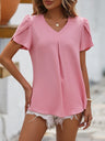 Ruche V-Neck Petal Sleeve Top king-general-store-5710.myshopify.com