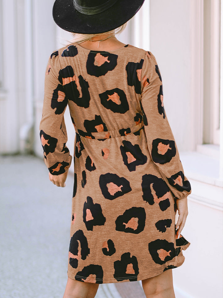 Printed Round Neck Long Sleeve Button-Up Dress king-general-store-5710.myshopify.com