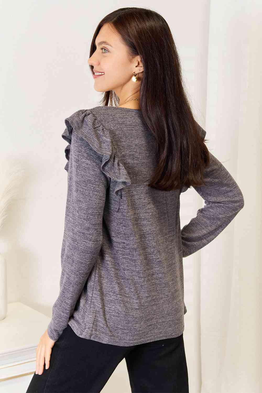 Double Take Square Neck Ruffle Shoulder Long Sleeve T-Shirt king-general-store-5710.myshopify.com