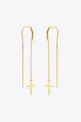 925 Sterling Silver Cross Threader Earrings - Kings Crown Jewel Boutique