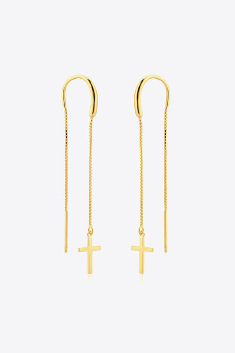 925 Sterling Silver Cross Threader Earrings - Kings Crown Jewel Boutique