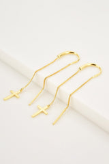 925 Sterling Silver Cross Threader Earrings - Kings Crown Jewel Boutique