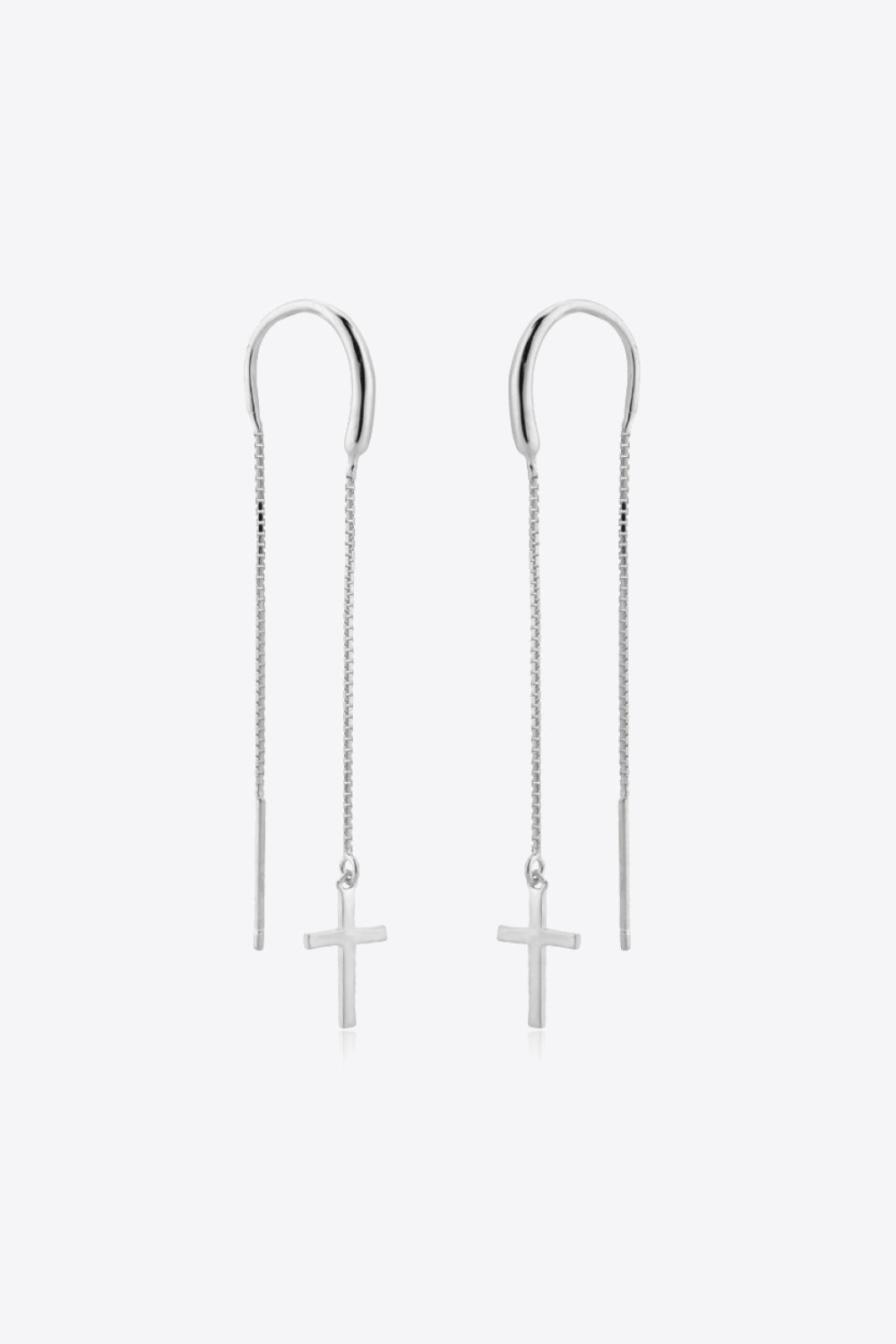 925 Sterling Silver Cross Threader Earrings - Kings Crown Jewel Boutique