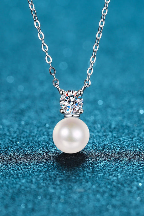 925 Sterling Silver Freshwater Pearl Moissanite Necklace - Kings Crown Jewel Boutique
