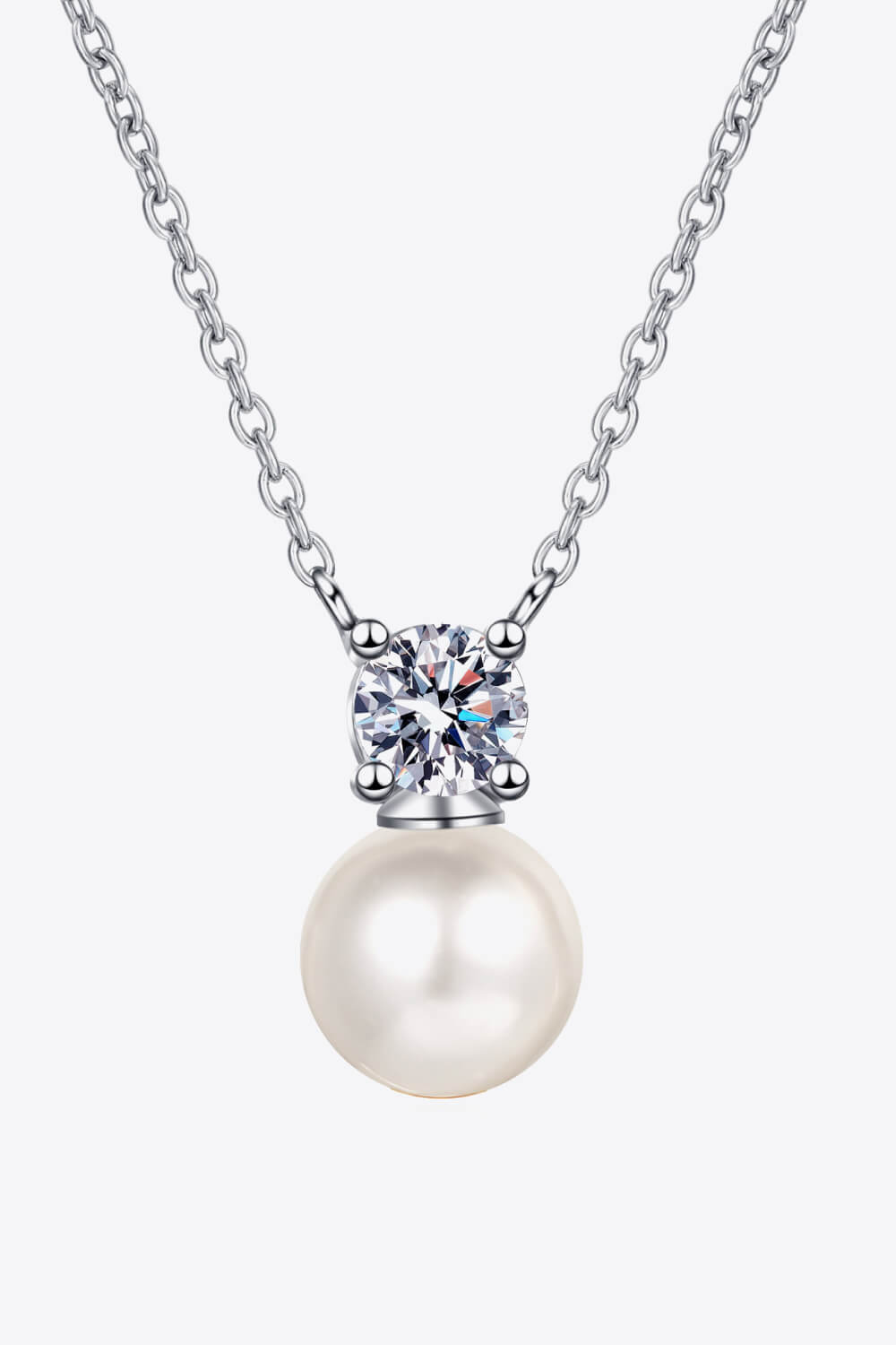 925 Sterling Silver Freshwater Pearl Moissanite Necklace - Kings Crown Jewel Boutique