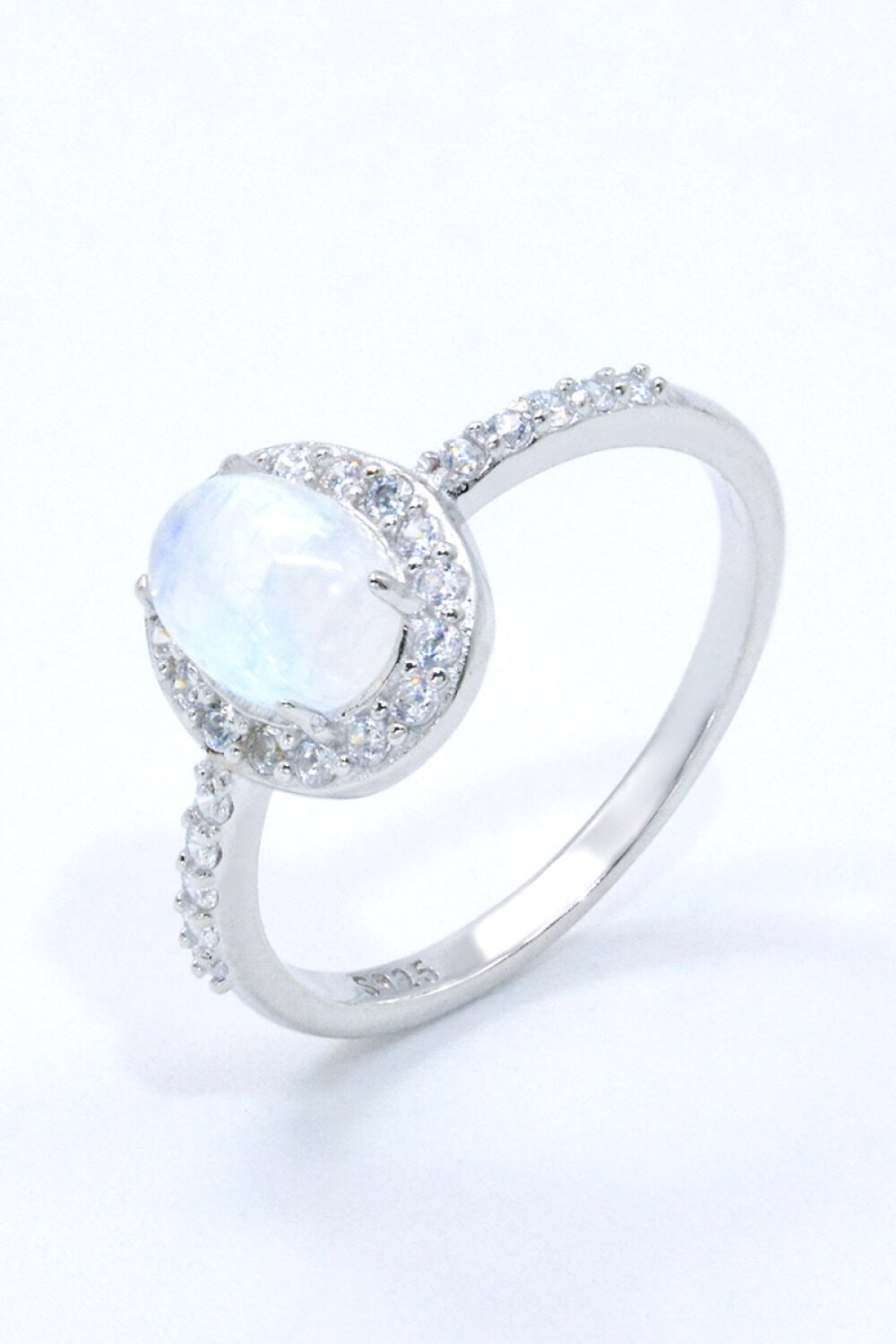 925 Sterling Silver Natural Moonstone Halo Ring - Kings Crown Jewel Boutique