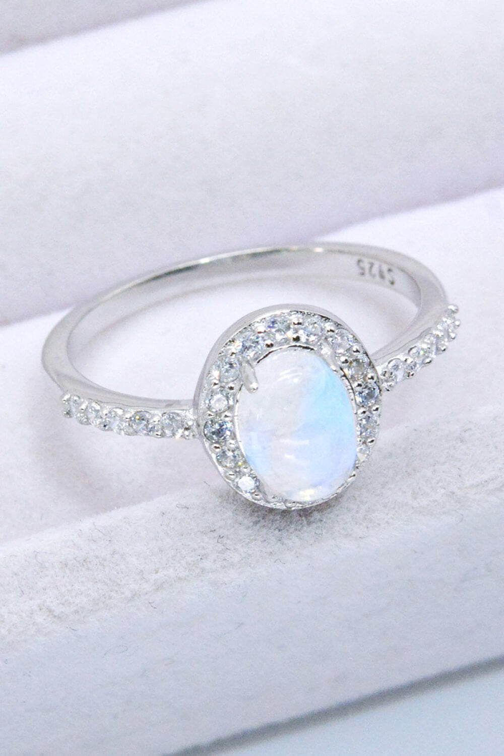 925 Sterling Silver Natural Moonstone Halo Ring - Kings Crown Jewel Boutique