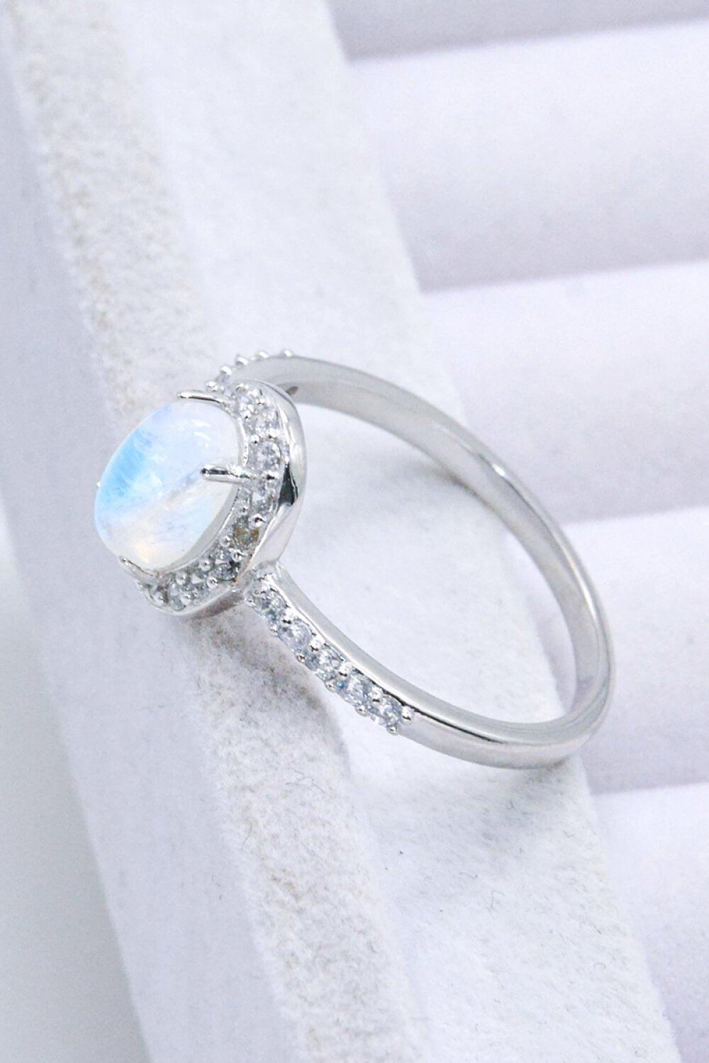 925 Sterling Silver Natural Moonstone Halo Ring - Kings Crown Jewel Boutique