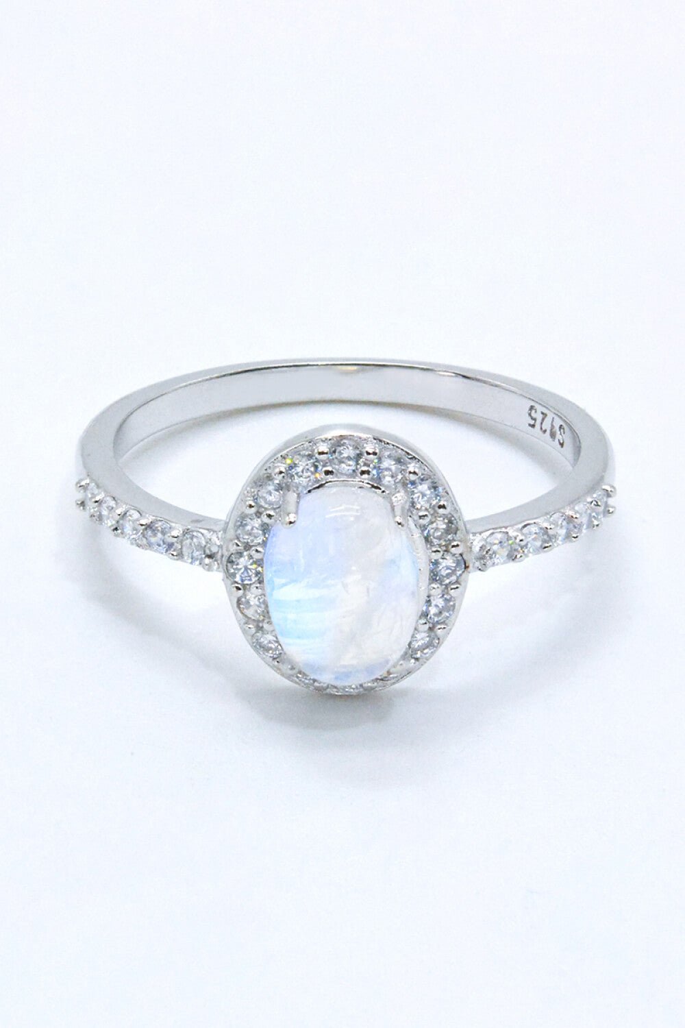 925 Sterling Silver Natural Moonstone Halo Ring - Kings Crown Jewel Boutique