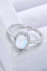 925 Sterling Silver Natural Moonstone Halo Ring - Kings Crown Jewel Boutique