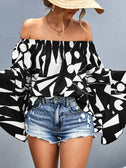 Printed Off-Shoulder Bell Sleeve Blouse king-general-store-5710.myshopify.com