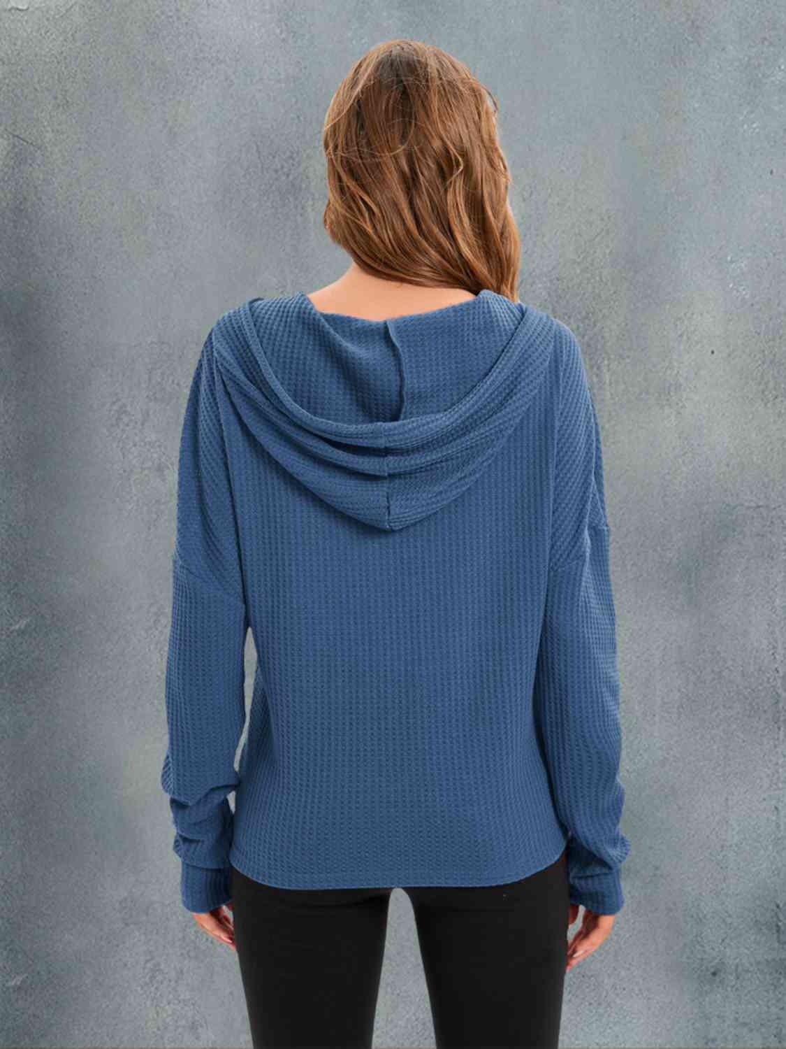 Waffle-Knit Drawstring Drop Shoulder Hoodie king-general-store-5710.myshopify.com