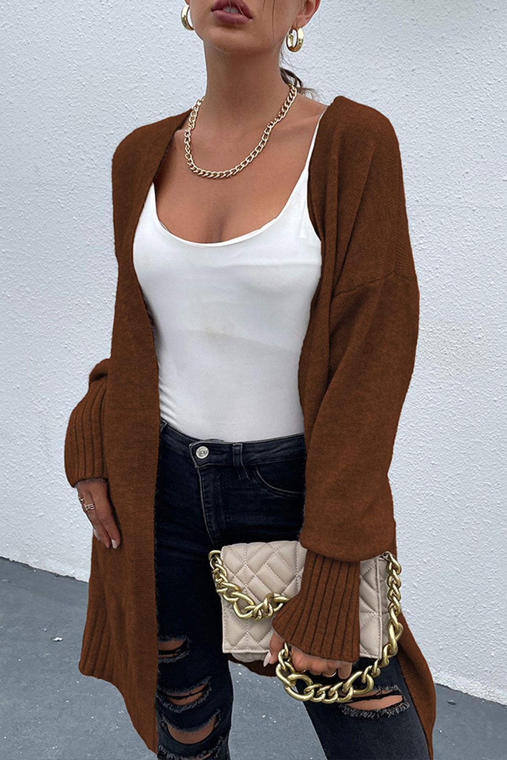 Open Front Dropped Shoulder Pocketed Cardigan king-general-store-5710.myshopify.com