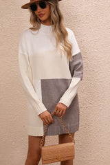 Color Block Mock Neck Dropped Shoulder Sweater Dress king-general-store-5710.myshopify.com