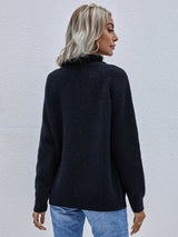 Button Detail Frill Neck Rib-Knit Sweater king-general-store-5710.myshopify.com