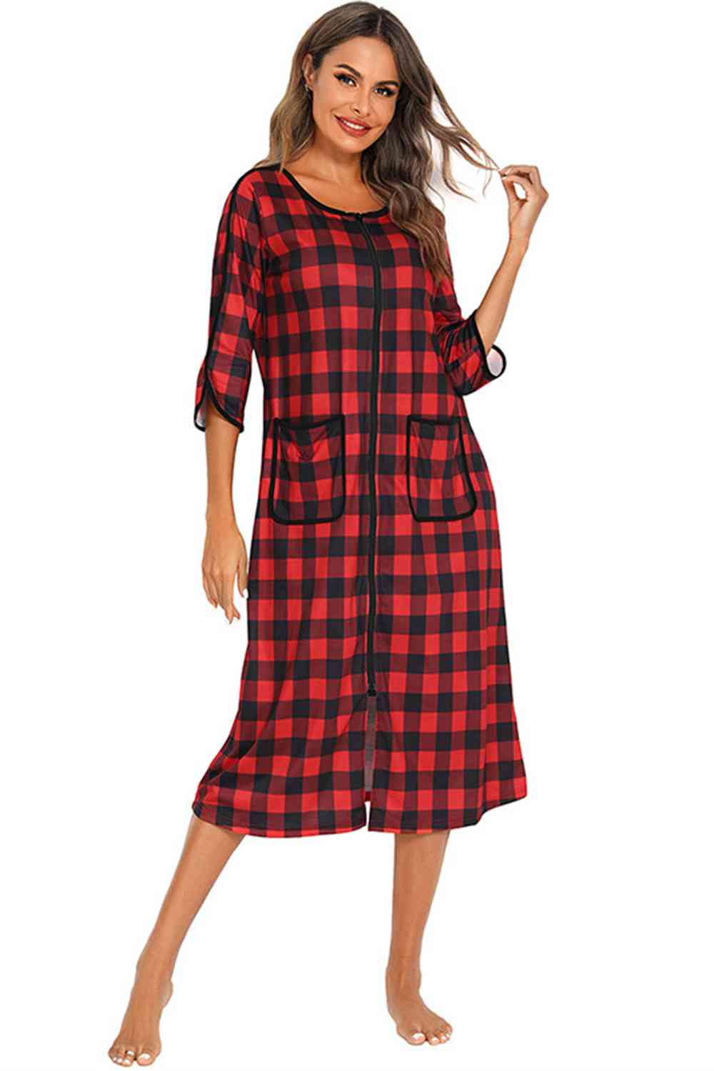 Round Neck Three-Quarter Sleeve Midi Night Dress king-general-store-5710.myshopify.com