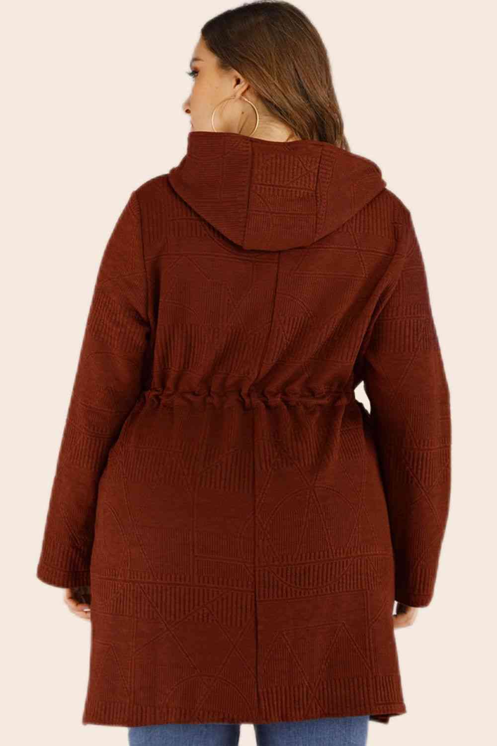 Plus Size Drawstring Waist Hooded Cardigan with Pockets king-general-store-5710.myshopify.com