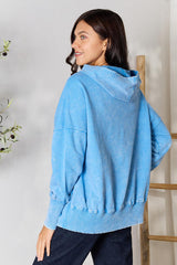 Zenana Half Snap Long Sleeve Hoodie with Pockets king-general-store-5710.myshopify.com