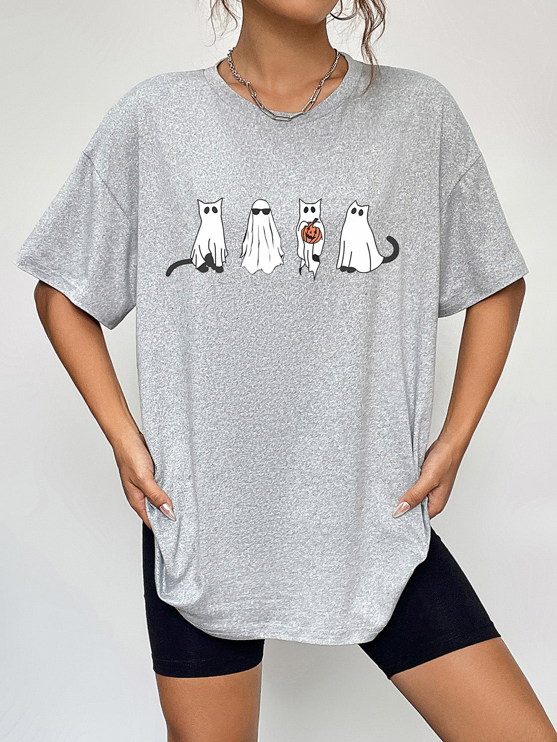 Round Neck Short Sleeve Ghost Graphic T-Shirt king-general-store-5710.myshopify.com