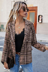 Full Size Plaid Buttoned Blazer king-general-store-5710.myshopify.com