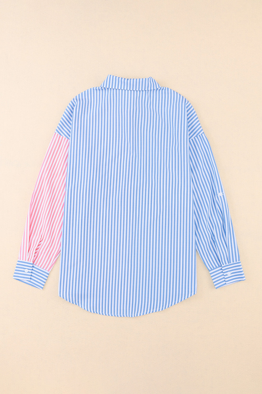 Striped Two-Tone Long Sleeve Shirt with Pocket king-general-store-5710.myshopify.com