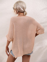 Boat Neck Cuffed Sleeve Slit Tunic Knit Top king-general-store-5710.myshopify.com