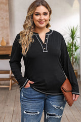 Plus Size Notched Neck Long Sleeve T-Shirt king-general-store-5710.myshopify.com