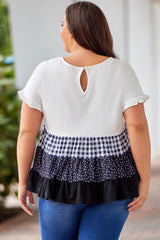 Plus Size Plaid Color Block Tiered Blouse king-general-store-5710.myshopify.com