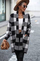 Plaid Dropped Shoulder Cardigan with Pocket king-general-store-5710.myshopify.com