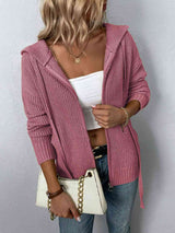 Zip-Up Drawstring Detail Hooded Cardigan king-general-store-5710.myshopify.com