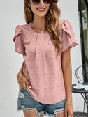 Swiss Dot Round Neck Petal Sleeve Top king-general-store-5710.myshopify.com