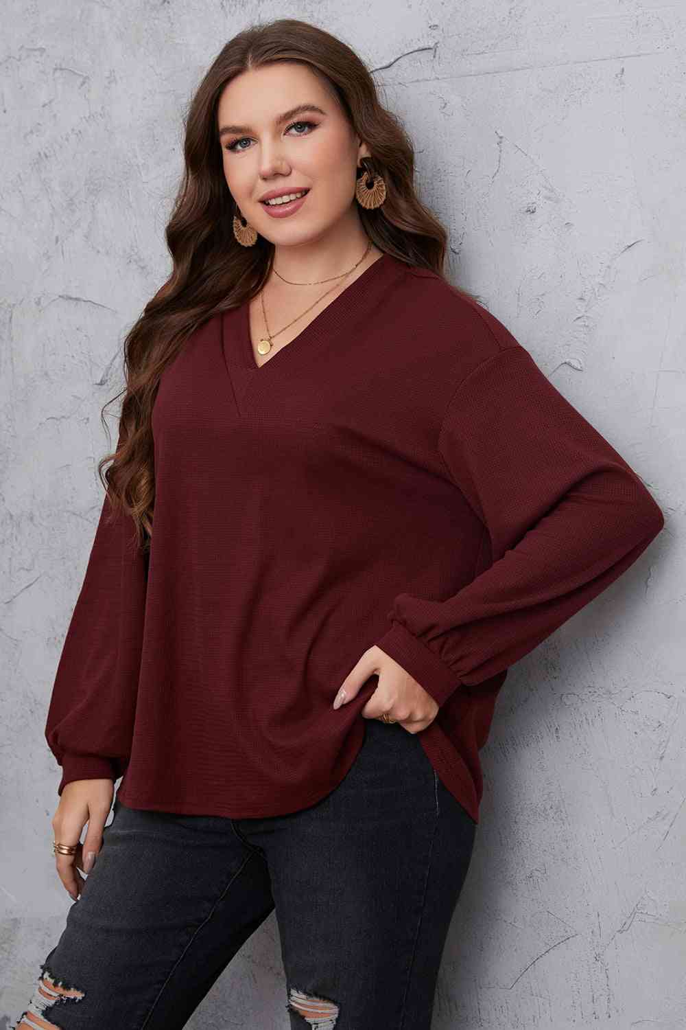 Melo Apparel Plus Size V-Neck Dropped Shoulder Blouse king-general-store-5710.myshopify.com