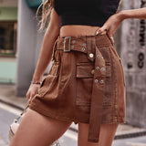 Belted Denim Shorts with Pockets king-general-store-5710.myshopify.com