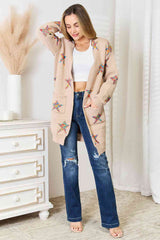 Double Take Star Pattern Open Front Longline Cardigan king-general-store-5710.myshopify.com