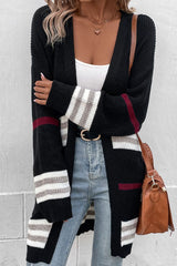 Striped Rib-Knit Drop Shoulder Open Front Cardigan king-general-store-5710.myshopify.com