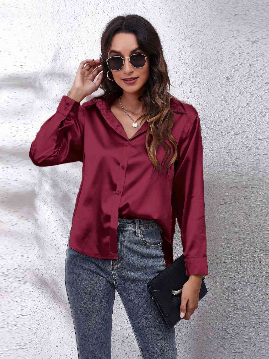 Collared Neck Buttoned Long Sleeve Shirt king-general-store-5710.myshopify.com