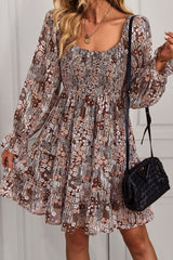 Floral Long Flounce Sleeve Square Neck Dress king-general-store-5710.myshopify.com