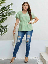 Star V-Neck Puff Sleeve Peplum Top king-general-store-5710.myshopify.com