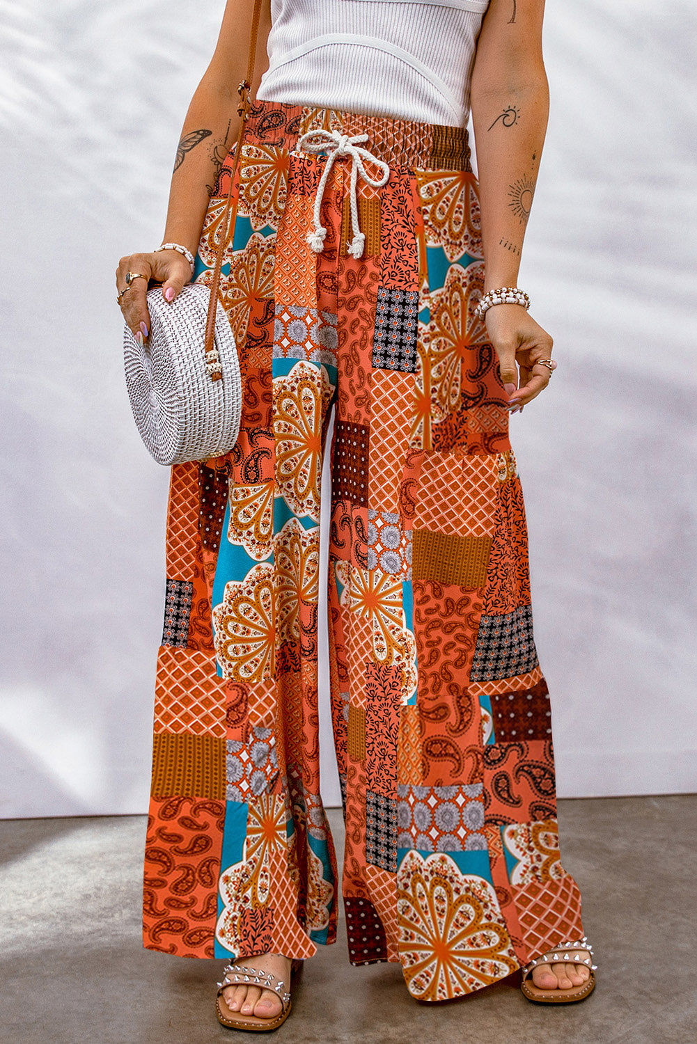 Bohemian Patchwork Drawstring Wide Leg Pants king-general-store-5710.myshopify.com